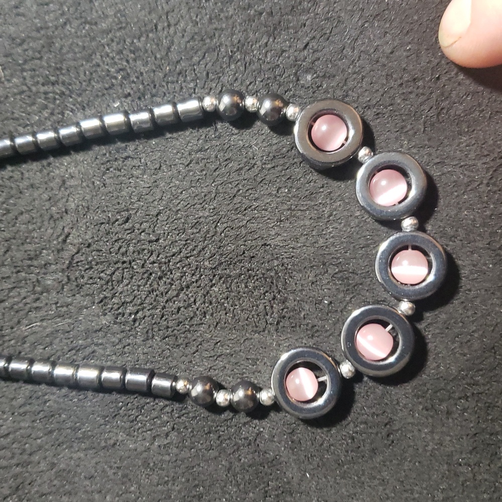 Elegant Hematite and Pink Beaded Necklace